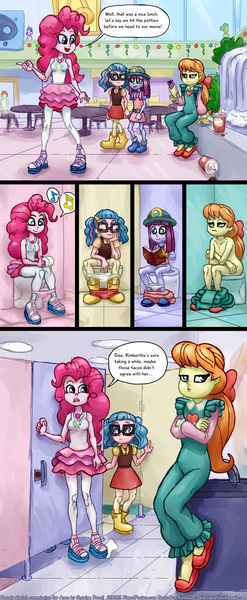 Size: 1500x3637 | Tagged: suggestive, artist:smudge proof, banned from derpibooru, ponybooru import, kimberlite, megan williams, pinkie pie, technicolor waves, child, comic, female, image, lolicon, png, sidebutt, sketch, toilet, underage