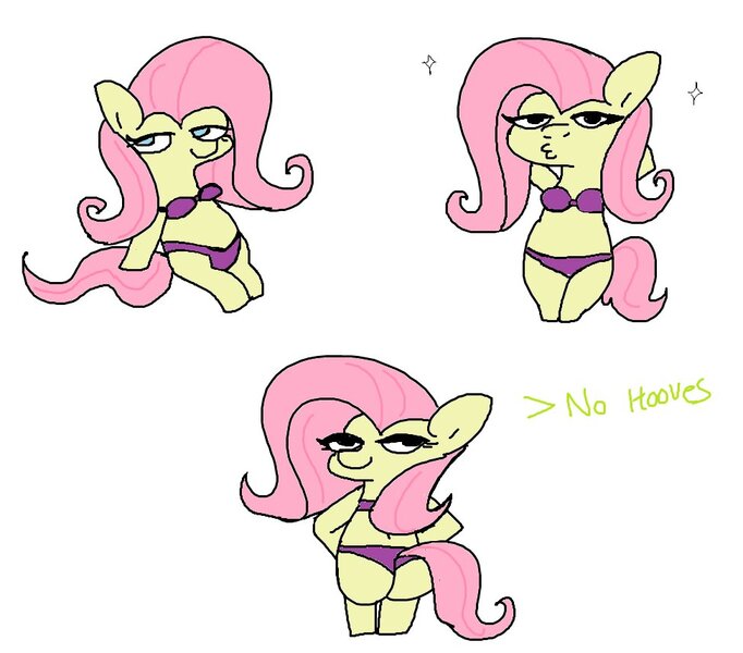 Size: 974x857 | Tagged: safe, artist:tjpones, derpibooru import, fluttershy, pegasus, pony, >no hooves, bedroom eyes, bikini, bipedal, butt, clothes, female, flutterbutt, image, jpeg, kissy face, looking at you, looking back, looking back at you, mare, no pupils, plot, simple background, solo, sparkles, swimsuit, white background, wingless