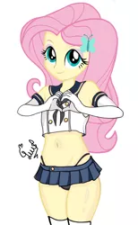 Size: 1080x1748 | Tagged: suggestive, artist:flutteryaylove, derpibooru import, part of a set, fluttershy, equestria girls, black underwear, clothes, female, heart hands, image, microskirt, panties, png, sexy, simple background, skirt, smiling, solo, solo female, thong, underwear, white background