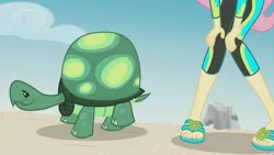Size: 3410x1920 | Tagged: safe, derpibooru import, screencap, fluttershy, tank, tortoise, aww... baby turtles, equestria girls, equestria girls series, beach, clothes, female, high res, image, jpeg, male, sandals, swimsuit