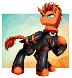 Size: 2470x2662 | Tagged: safe, artist:pridark, derpibooru import, oc, oc:fireheart, unofficial characters only, pegasus, pony, bound wings, clothes, collar ring, commission, determined, high res, horn, image, latex, latex suit, male, pegasus oc, png, raised leg, solo, suit, wings