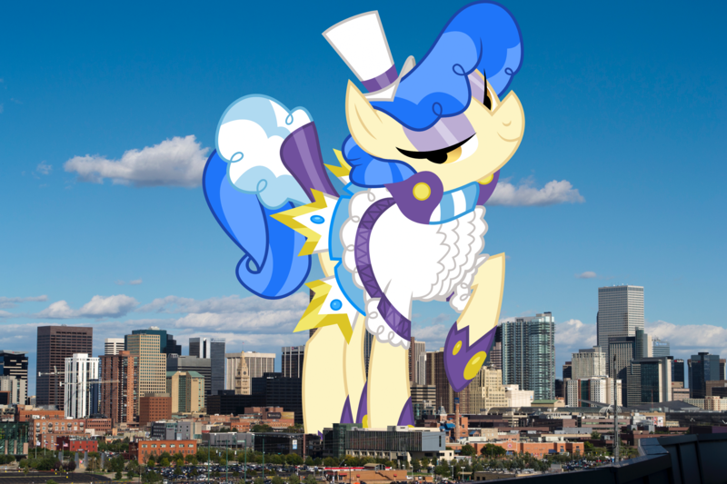 Size: 3300x2200 | Tagged: safe, artist:dashiesparkle, derpibooru import, sapphire shores, earth pony, pony, colorado, denver, female, giant pony, giant sapphire shores, giant/macro earth pony, giantess, highrise ponies, image, irl, macro, mare, mega giant, photo, png, ponies in real life