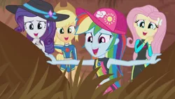 Size: 3410x1920 | Tagged: safe, derpibooru import, screencap, applejack, fluttershy, rainbow dash, rarity, aww... baby turtles, equestria girls, equestria girls series, applejack's hat, beach, belly button, cap, cowboy hat, female, geode of fauna, geode of shielding, geode of super speed, geode of super strength, hairpin, hat, high res, image, jewelry, jpeg, magical geodes, necklace, open mouth