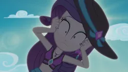 Size: 3410x1920 | Tagged: safe, derpibooru import, screencap, rarity, equestria girls, equestria girls series, lost and found, belly button, cloud, complete disaster, female, geode of shielding, high res, image, jewelry, jpeg, magical geodes, marshmelodrama, necklace, rarity being rarity, solo