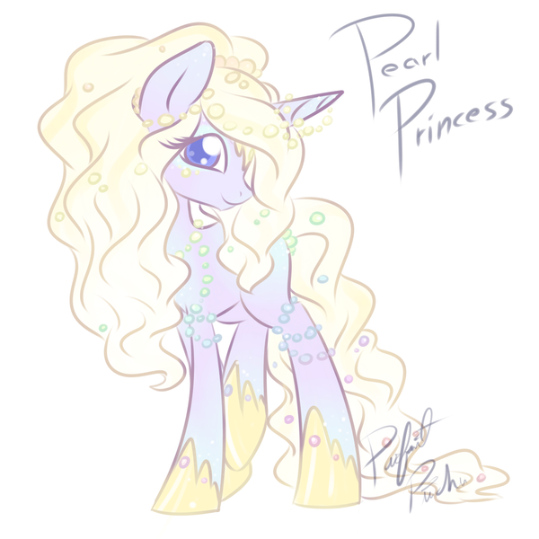 Size: 1500x1500 | Tagged: safe, artist:piichu-pi, derpibooru import, oc, oc:pearl princess, unofficial characters only, pony, unicorn, blue eyes, eyelashes, female, hoof shoes, horn, image, mare, png, raised leg, simple background, smiling, solo, standing, unicorn oc, white background