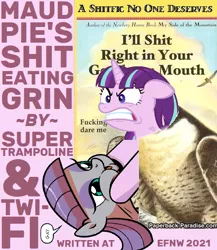 Size: 612x704 | Tagged: suggestive, artist:brendahickey, artist:leapingriver, artist:super trampoline, artist:xebck, derpibooru import, editor:super trampoline, maud pie, starlight glimmer, fanfic, 1000 hours in ms paint, but why, collaboration, cover art, derpibooru exclusive, everfree northwest, fanfic art, fanfic cover, female, fetish, fimfiction, gay, graphic design is my passion, image, lesbian, male, png, poop, poop eating, ragelight glimmer, scat, shipping, shit eating grin, shitfic, shitposting, starmaud, text, toilet, typography, vulgar