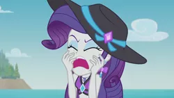 Size: 3410x1920 | Tagged: safe, derpibooru import, screencap, rarity, equestria girls, equestria girls series, lost and found, eyes closed, female, geode of shielding, high res, image, jewelry, jpeg, magical geodes, marshmelodrama, my ear was naked, necklace, open mouth, rarity being rarity, solo