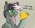 Size: 935x771 | Tagged: safe, artist:acesential, oc, oc:helixjack, oc:quill, unofficial characters only, bat pony, latex pony, original species, bat pony oc, bat wings, eating, food, image, jpeg, latex, latex skin, mango, paper background, post tf, post transformation, post-tf, post-transformation, text, transformation, wings