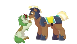 Size: 1280x732 | Tagged: safe, artist:itstechtock, derpibooru import, oc, oc:emerald grove, oc:stoutheart, unofficial characters only, kirin, pony, armor, image, male, png, simple background, stallion, transparent background