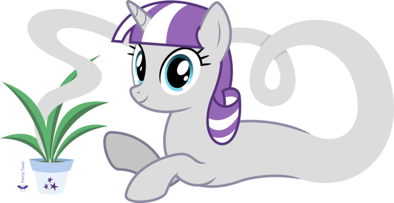 Size: 7753x4000 | Tagged: safe, artist:parclytaxel, derpibooru import, twilight velvet, genie, genie pony, pony, unicorn, .svg available, absurd resolution, female, image, looking at you, lying down, mare, monthly reward, plant, png, pointing, potted plant, prone, simple background, smiling, solo, transparent background, vector