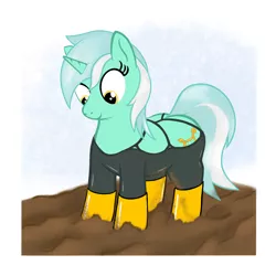 Size: 1512x1512 | Tagged: safe, artist:eel's stuff, derpibooru import, lyra heartstrings, pony, unicorn, clothes, female, image, mare, mud, pants, png, rain boots, solo