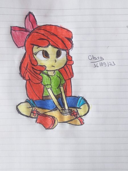 Size: 1536x2048 | Tagged: safe, artist:anazzclara, derpibooru import, apple bloom, equestria girls, image, jpeg, lined paper, solo, traditional art