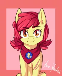 Size: 1639x2000 | Tagged: safe, artist:yumeyuuheii, derpibooru import, apple bloom, earth pony, pony, female, filly, image, jpeg, looking at you, neckerchief, older, older apple bloom, solo, teenage apple bloom