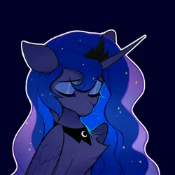 Size: 3000x3000 | Tagged: safe, artist:vensual99, derpibooru import, princess luna, alicorn, pony, blue background, bust, chest fluff, ear fluff, eyes closed, female, floppy ears, image, jpeg, mare, portrait, sad, simple background, solo