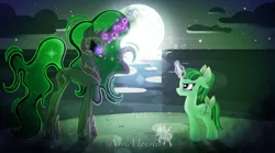 Size: 900x502 | Tagged: safe, artist:nivimonster, derpibooru import, oc, oc:hollow emotion, oc:nivi alien, pony, unicorn, duality, female, image, jpeg, magic, mare, moon, nightmarified