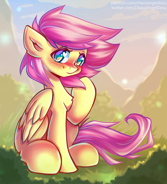 Size: 1100x1206 | Tagged: safe, artist:chaosangeldesu, derpibooru import, fluttershy, pegasus, pony, blushing, cute, image, jpeg, sitting, solo