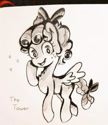 Size: 883x1024 | Tagged: safe, artist:fipoki, derpibooru import, cozy glow, pegasus, pony, cozybetes, cute, female, filly, image, jpeg, pencil drawing, solo, stars, the tower, traditional art