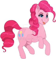 Size: 900x937 | Tagged: safe, artist:sugarcup, derpibooru import, pinkie pie, earth pony, pony, deviantart watermark, female, image, mare, obtrusive watermark, open mouth, png, simple background, smiling, solo, transparent background, watermark, white outline