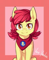 Size: 1639x2000 | Tagged: safe, artist:yumeyuuheii, derpibooru import, edit, apple bloom, earth pony, pony, female, filly, image, jpeg, looking at you, neckerchief, older, solo, teenage apple bloom