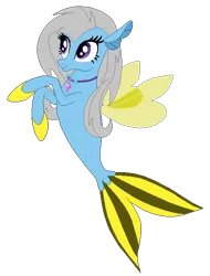 Size: 470x620 | Tagged: safe, artist:optimusv42, derpibooru import, oc, unofficial characters only, seapony (g4), contest entry, eyelashes, female, fins, fin wings, fish tail, gray mane, image, jewelry, necklace, png, purple eyes, simple background, smiling, solo, tail, transparent background, wings