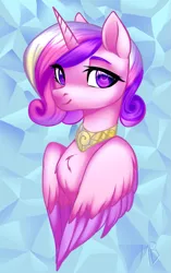 Size: 1129x1801 | Tagged: safe, artist:megabait, artist:megabaitart, derpibooru import, princess cadance, alicorn, pony, abstract background, bust, female, horn, image, jewelry, necklace, png, portrait, princess, solo, wings