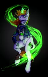 Size: 797x1280 | Tagged: safe, artist:heroin-burn, derpibooru import, oc, oc:littlepip, pony, unicorn, fallout equestria, clothes, female, glow, glowing horn, horn, image, jpeg, magic, magic aura, mare, pipbuck, scar, vault suit