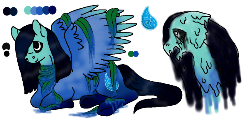 Size: 1020x524 | Tagged: semi-grimdark, artist:dr4m4-qu33n, derpibooru import, oc, unofficial characters only, kelpie, pegasus, pony, duo, female, image, mare, melting, pegasus oc, png, reference sheet, simple background, story included, transparent background, wings