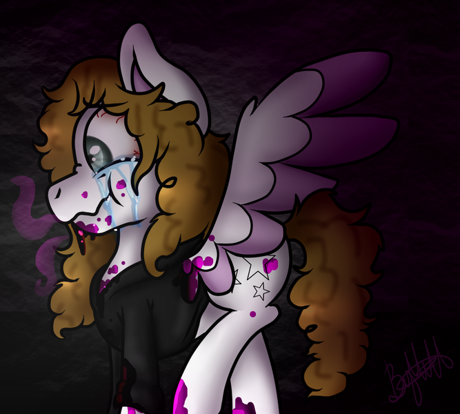 Size: 960x864 | Tagged: safe, alternate version, artist:millefaller, derpibooru import, oc, unofficial characters only, pegasus, pony, clothes, colored, colored wings, colors, crying, female, hoodie, image, mare, paint, pegasus oc, png, smiling, solo, two toned wings, wings