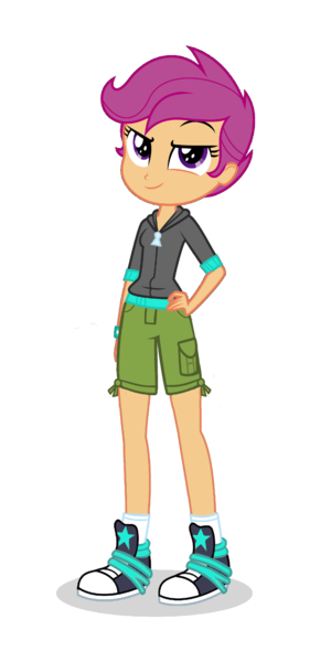 Size: 960x1920 | Tagged: safe, artist:eqgcmc, derpibooru import, edit, part of a set, vector edit, scootaloo, equestria girls, clothes, converse, derpibooru exclusive, female, hand on hip, hoodie, image, modesty, pants, png, shoes, short pants, shorts, simple background, sneakers, socks, solo, tomboy, transparent background, vector
