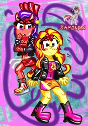 Size: 3000x4290 | Tagged: suggestive, artist:kamikiku, derpibooru import, sunset shimmer, oc, equestria girls, blushing, breasts, busty sunset shimmer, image, jpeg, tentacles