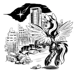 Size: 3096x2920 | Tagged: safe, artist:lexx2dot0, derpibooru import, oc, oc:blackjack, unofficial characters only, pony, unicorn, fallout equestria, fallout equestria: project horizons, clothes, fanfic art, grayscale, horn, image, monochrome, pipbuck, png, small horn, solo, vault security armor, vault suit