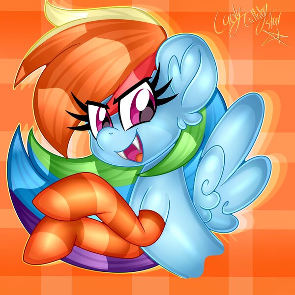 Size: 4096x4096 | Tagged: safe, artist:ladylullabystar, derpibooru import, rainbow dash, pony, clothes, fangs, image, jpeg, socks, solo, striped socks