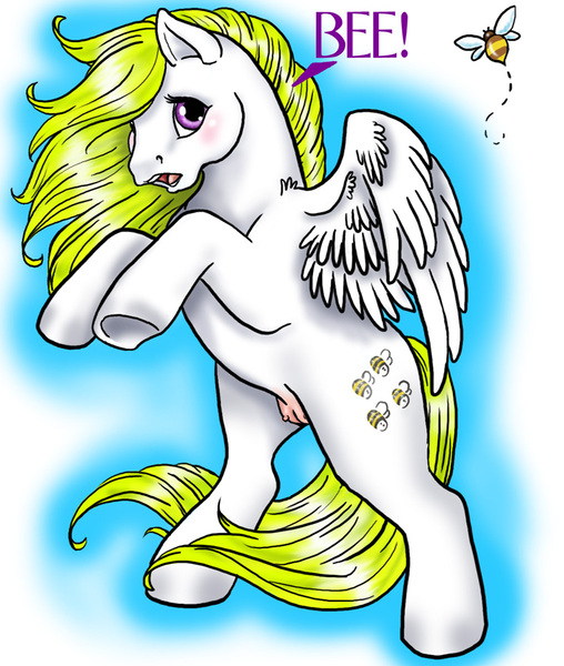 Size: 762x900 | Tagged: questionable, artist:kinked, derpibooru import, honeycomb, bee, insect, pegasus, crotchboobs, female, g1, image, jpeg, nudity
