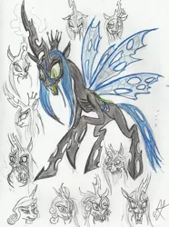 Size: 1599x2144 | Tagged: safe, artist:devilkais, derpibooru import, queen chrysalis, changeling, changeling queen, female, image, jpeg, solo, traditional art