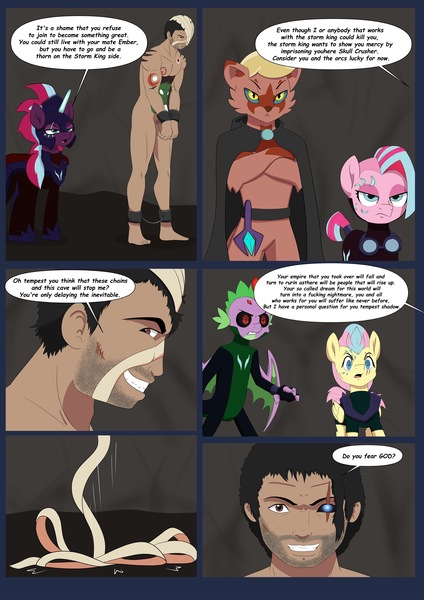 Size: 3332x4720 | Tagged: questionable, artist:chedx, derpibooru import, fluttershy, pinkie pie, spike, tempest shadow, dragon, earth pony, pegasus, unicorn, comic:the storm kingdom, comic, commission, image, jpeg