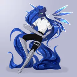 Size: 1800x1800 | Tagged: safe, artist:livitoza, derpibooru import, princess luna, alicorn, anthro, unguligrade anthro, baseball bat, floating wings, image, png, wings