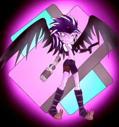 Size: 1700x1800 | Tagged: safe, artist:foxgearstudios, derpibooru import, starlight glimmer, equestria girls, abstract background, beelzemon, clothes, crossover, digimon, female, fusion, grun, image, jpeg, smiling, solo, wings