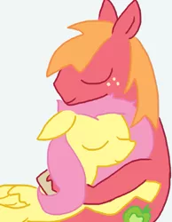 Size: 467x601 | Tagged: safe, artist:the weaver, color edit, derpibooru import, edit, big macintosh, fluttershy, earth pony, pegasus, pony, colored, eyes closed, female, fluttermac, hug, image, male, mare, png, shipping, simple background, stallion, straight, white background