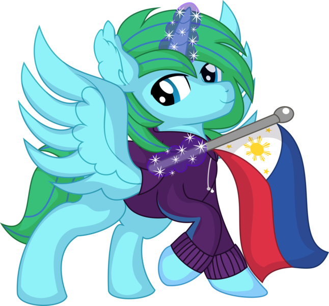 Size: 6917x6420 | Tagged: safe, artist:cyanlightning, derpibooru import, oc, oc:winter leaf, unofficial characters only, alicorn, pony, .svg available, absurd resolution, clothes, flag, hoodie, image, male, philippines, png, simple background, stallion, transparent background, vector