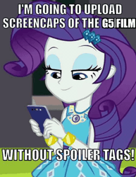 Size: 450x583 | Tagged: safe, derpibooru import, edit, edited edit, edited screencap, screencap, rarity, equestria girls, equestria girls series, text support, text support: rarity, bracelet, female, geode of shielding, gif, image, jewelry, magical geodes, meme, mobile phone, phone, rarity peplum dress, smartphone, solo