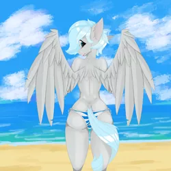 Size: 3908x3908 | Tagged: suggestive, artist:kelly_foster, derpibooru import, oc, oc:dethmount, unofficial characters only, anthro, pegasus, pony, bikini, blushing, clothes, femboy, image, male, png, solo, stallion, swimsuit