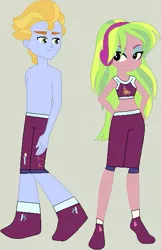 Size: 387x600 | Tagged: safe, artist:jadethepegasus, derpibooru import, edit, lemon zest, lemonade blues, equestria girls, clothes, crossover, exeron fighters, exeron outfit, female, image, male, martial arts kids, martial arts kids outfits, midriff, partial nudity, png, shipping, straight, topless, zestblue
