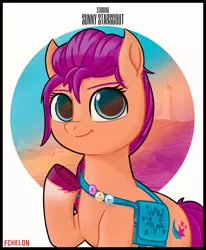 Size: 1850x2250 | Tagged: safe, artist:fchelon, derpibooru import, sunny starscout, pony, abstract background, cutie mark, g5, image, jpeg, lighthouse, looking at you