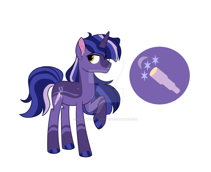 Size: 1920x1569 | Tagged: safe, artist:rose-moonlightowo, derpibooru import, oc, oc:star catcher, unofficial characters only, pony, unicorn, coat markings, deviantart watermark, horn, image, magical threesome spawn, male, obtrusive watermark, parent:sunset shimmer, parent:trixie, parent:twilight sparkle, png, raised hoof, simple background, solo, stallion, standing, tail, transparent background, unicorn oc, watermark