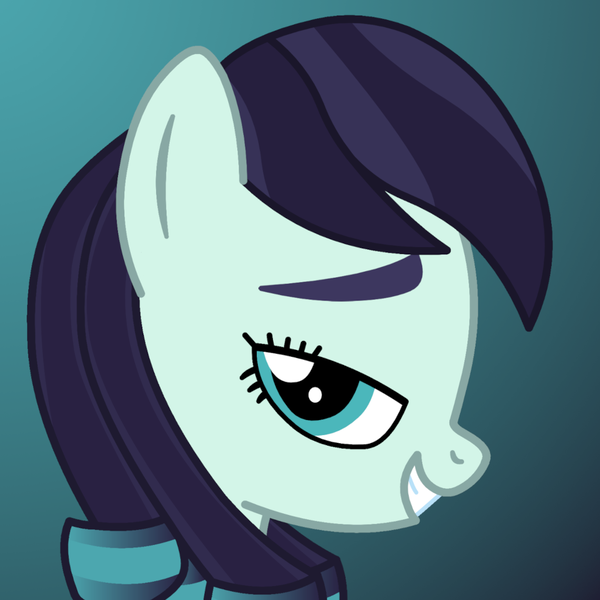 Size: 1080x1080 | Tagged: safe, artist:manerg, derpibooru import, coloratura, earth pony, pony, avatar, bedroom eyes, bust, derpibooru exclusive, eyebrows, female, gradient background, grin, image, lidded eyes, looking at you, mare, png, portrait, profile, side view, smiling, smiling at you, solo, teal eyes