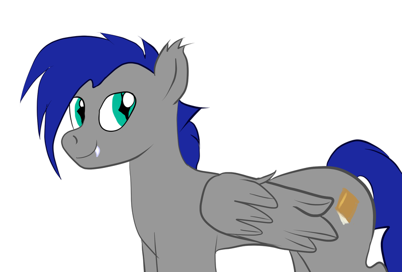 Size: 2039x1378 | Tagged: safe, artist:tranzmuteproductions, derpibooru import, oc, unofficial characters only, pegasus, pony, blue mane, ear fluff, ear tufts, fangs, folded wings, image, male, pegasus oc, png, simple background, slit pupils, smiling, solo, stallion, teal eyes, white background, wings