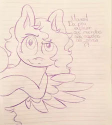 Size: 860x960 | Tagged: safe, artist:millefaller, derpibooru import, oc, unofficial characters only, pegasus, pony, bust, dreamworks face, image, jpeg, lineart, lined paper, pegasus oc, smiling, solo, talking, traditional art, wings