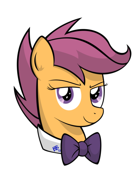 Size: 1080x1440 | Tagged: safe, artist:bravelyart, derpibooru import, scootaloo, bowtie, bowties are cool, bust, female, formal wear, image, png, solo