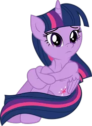 Size: 3016x4138 | Tagged: safe, artist:lincolnbrewsterfan, derpibooru import, twilight sparkle, twilight sparkle (alicorn), ponified, alicorn, pony, semi-anthro, .svg available, anatomically incorrect, concerned, cute, cute face, derpibooru exclusive, equestria girls ponified, eyebrows, female, folded wings, hooves, horn, hugging leg, human shoulders, image, incorrect leg anatomy, inkscape, legs, looking at something, mare, neck line, png, shoulders, simple background, tail, transparent background, twiabetes, vector, wings, worried