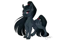 Size: 1280x805 | Tagged: safe, artist:drawingjules, derpibooru import, oc, oc:myth, pony, female, image, long hair, long tail, mare, pink eyes, png, redesign, simple background, transparent background, updated design